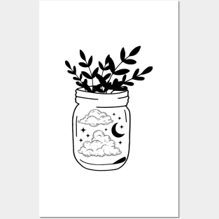 Moon and clouds in a jar aesthetic space stars sky Posters and Art